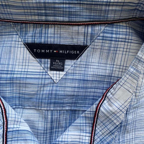 Tommy Hilfiger Blue Plaid Roll-Tab Sleeve Pocket Western Button Down Blouse - Picture 2 of 2